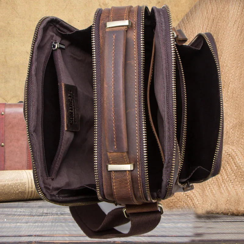 

HTS-MB108 Retro Crazy Horse Leather Men's Crossbody Bag Multi Functional Leisure Multi Purpose Leather Handheld Shoulder Bag