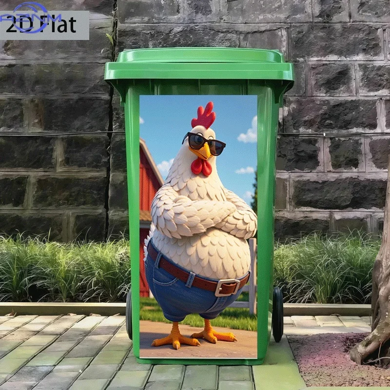 of Trash Can Sticker,  Featuring a Cool Farmer Chicken Theme Design, Self-Adhesive Wall Decoration Wallpaper for Kitchen Trash