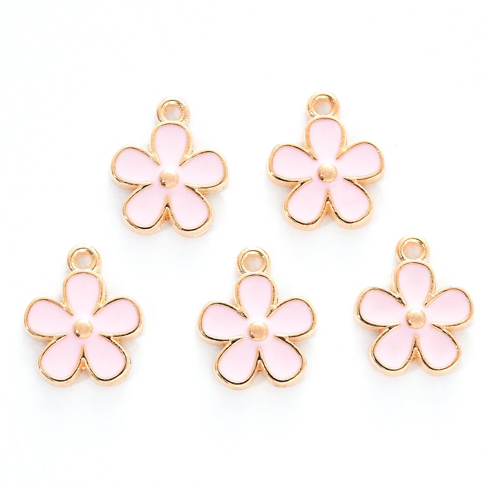 10PCS Alloy Enamel Flower Charms - Light Gold Cadmium & Lead Free, DIY Jewelry Pendants for Necklace Bracelet Making