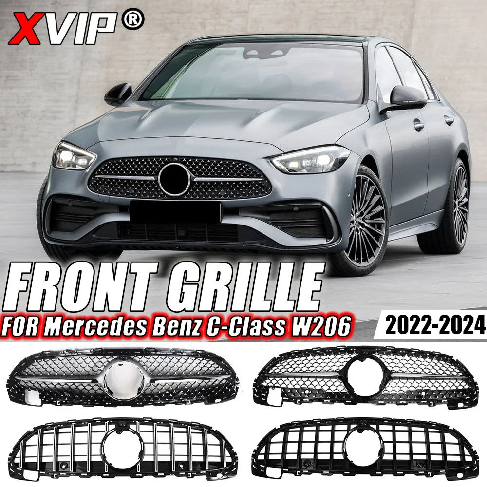

XVIP Chrome Silver GTR Style Racing Grille For Mercedes Benz C-Class W206 C200 C300 C43 AMG 22-24 Diamonds Style Bumper Grilles