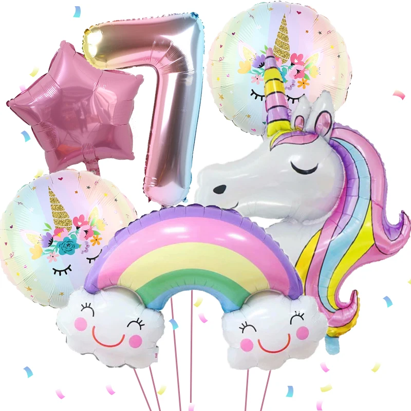بالون ألومنيوم على شكل وحيد القرن بألوان قوس قزح مقاس 32 بوصة، مستلزمات حفلات وحيد القرن لتزيين حفلات وحيد القرن وحفلات استقبال المولود الجديد