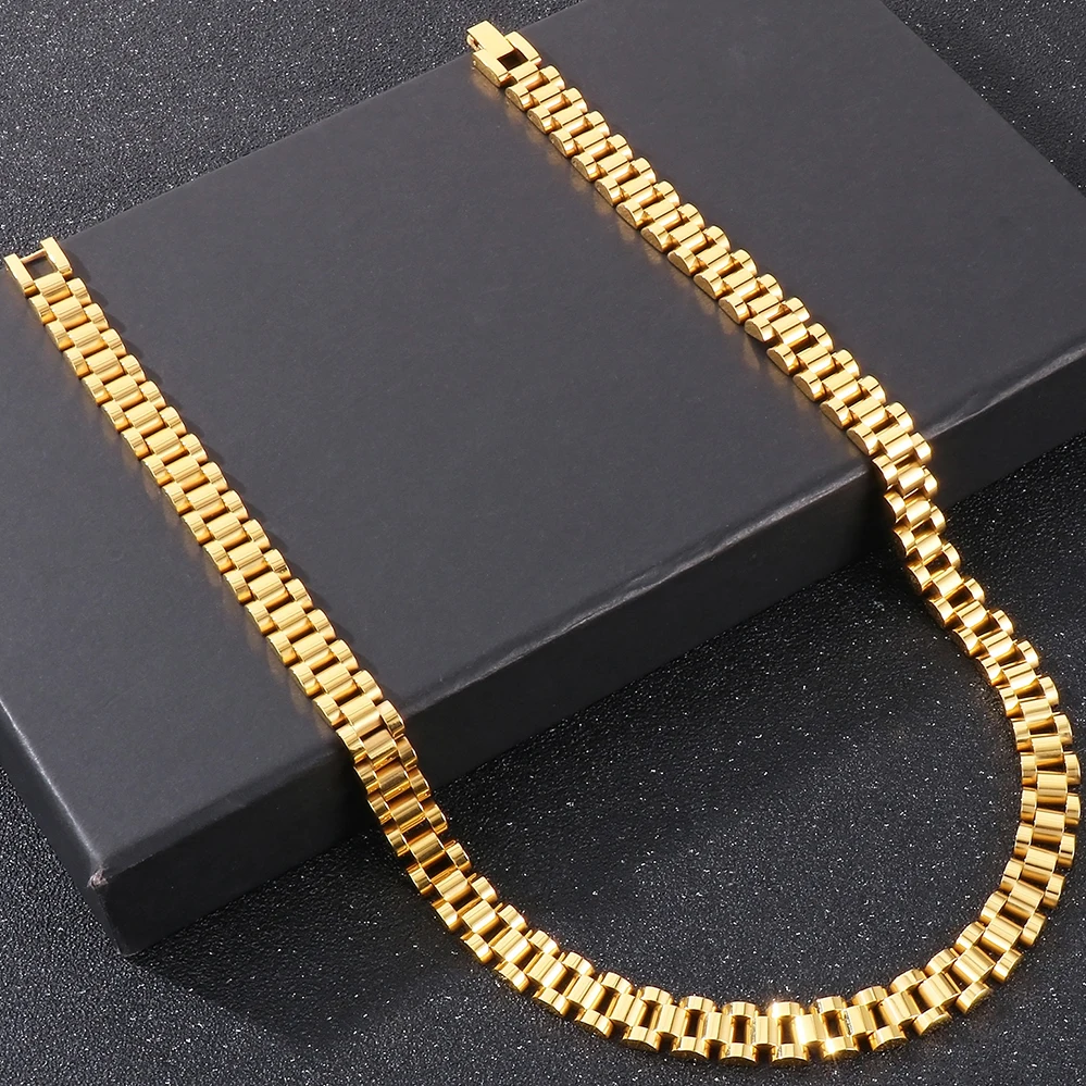 Collar de cadena con correa de reloj de acero inoxidable resistente al agua para hombres y mujeres, 10MM de ancho, 3/5 capas, 45/50/55/60CM, gargantilla larga, collares para hombre