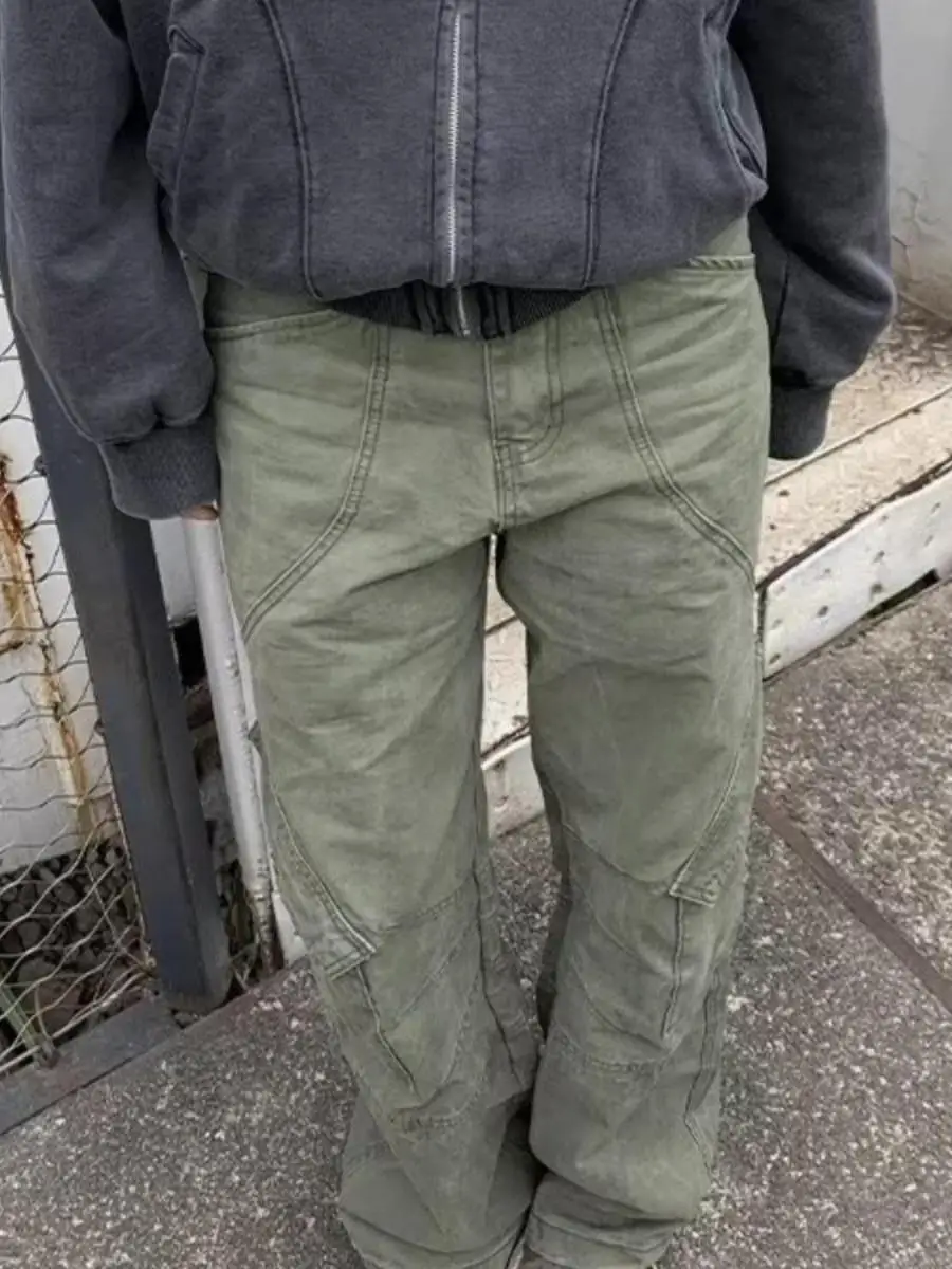 

American Vibe High Street Loose Wide Leg Workwear Trousers Multi-ket Lumberja Sle for Men And Women Retro Straight Cut...