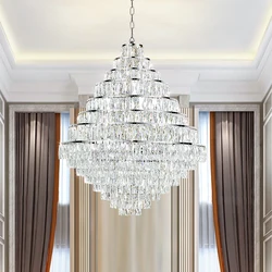 Villa hollow duplex building chandelier crystal hall spiral staircase post-modern living room hotel lobby light luxury lamp