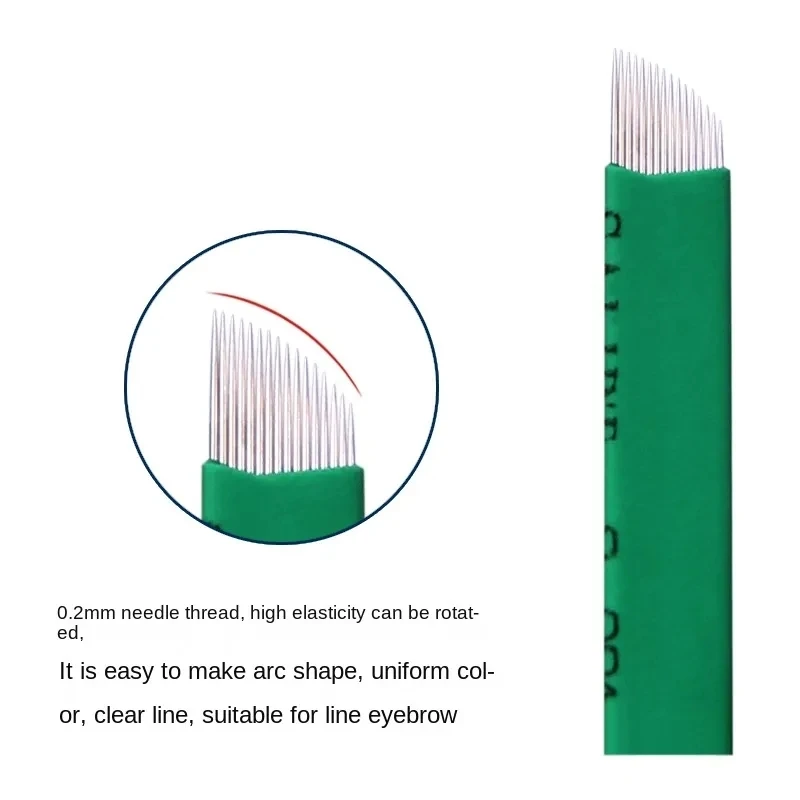 50Pcs Microblading Green 0.20mm Flex 16 Pins Tattoo Needle Eyebrow Manual Tattoo Fog Needles For Lamina Blade Agulhas Tebori