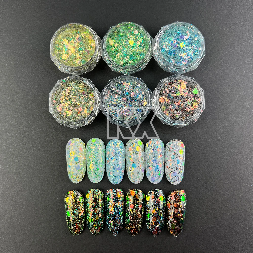 

12pcs Aurora Chameleon Bling Bling Glitter Sequins Color Change Flakes Rainbow iridescent Glitter Powder for nail art, resin