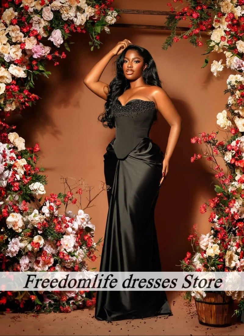 Elegant Black Beaded Evening Dresses Celebrity Shoot Long Mermaid Prom Gowns For Nigerian Females Vestido De Festa Customized