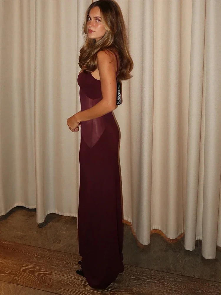 ตาข่ายPatchworkชุดผู้หญิงY2Kเซ็กซี่ 2025 ฤดูร้อนMidnight PartyวันหยุดคลับBacklessผอมแน่นMaxi Bodycon