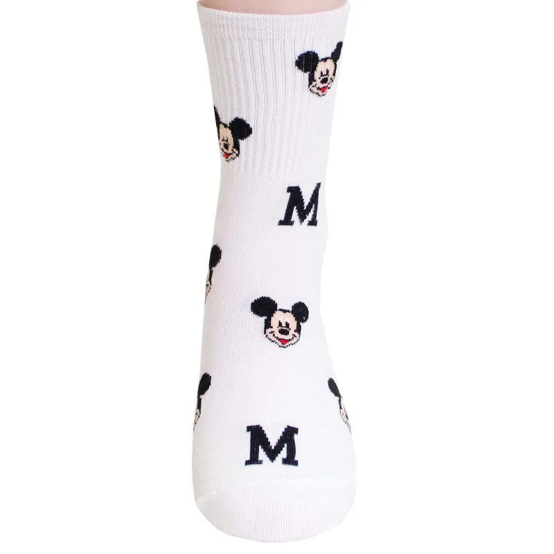 Cute Cartoon Combed Cotton Socks Mickey Minnie Daisy Donald Winnie Piglet Print White Funny Harajuku Fashion Kawaii Girl Sock