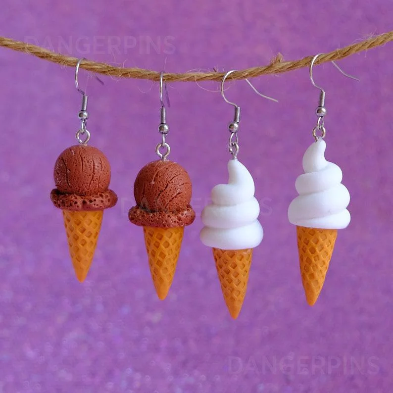 Pendientes de conos de helado de vainilla y Chocolate