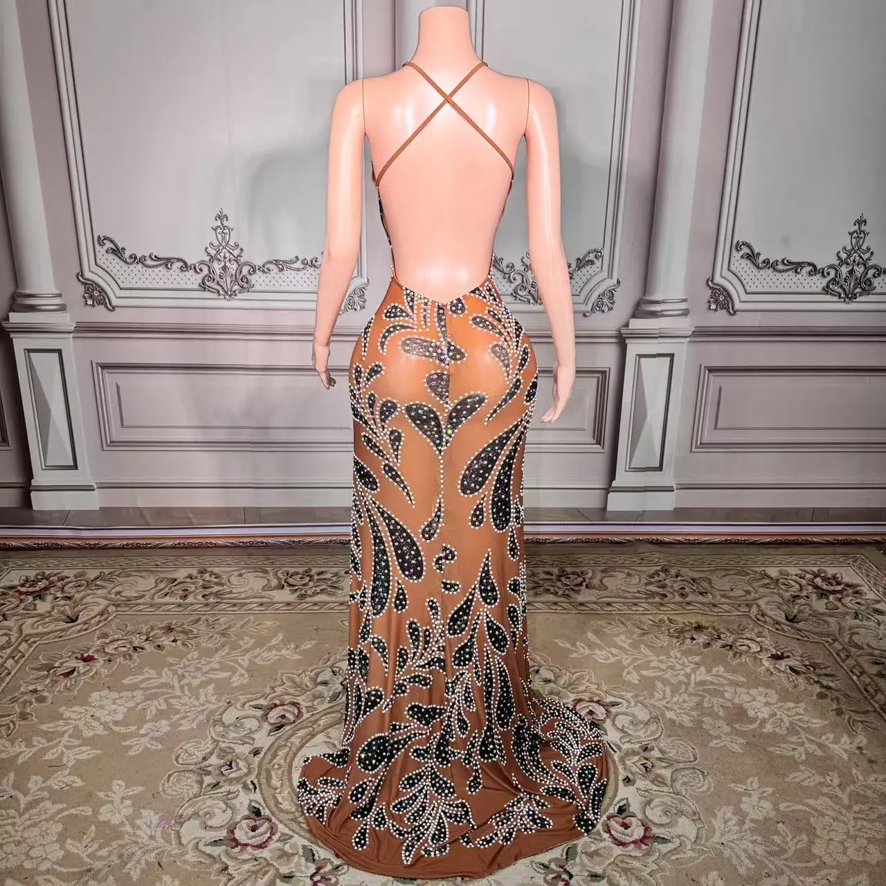 Sparkly Prom Dresses Flowers and Leaves Diamond Birthday Dress Sleeveless Elegance and Sexy Crystal Dress