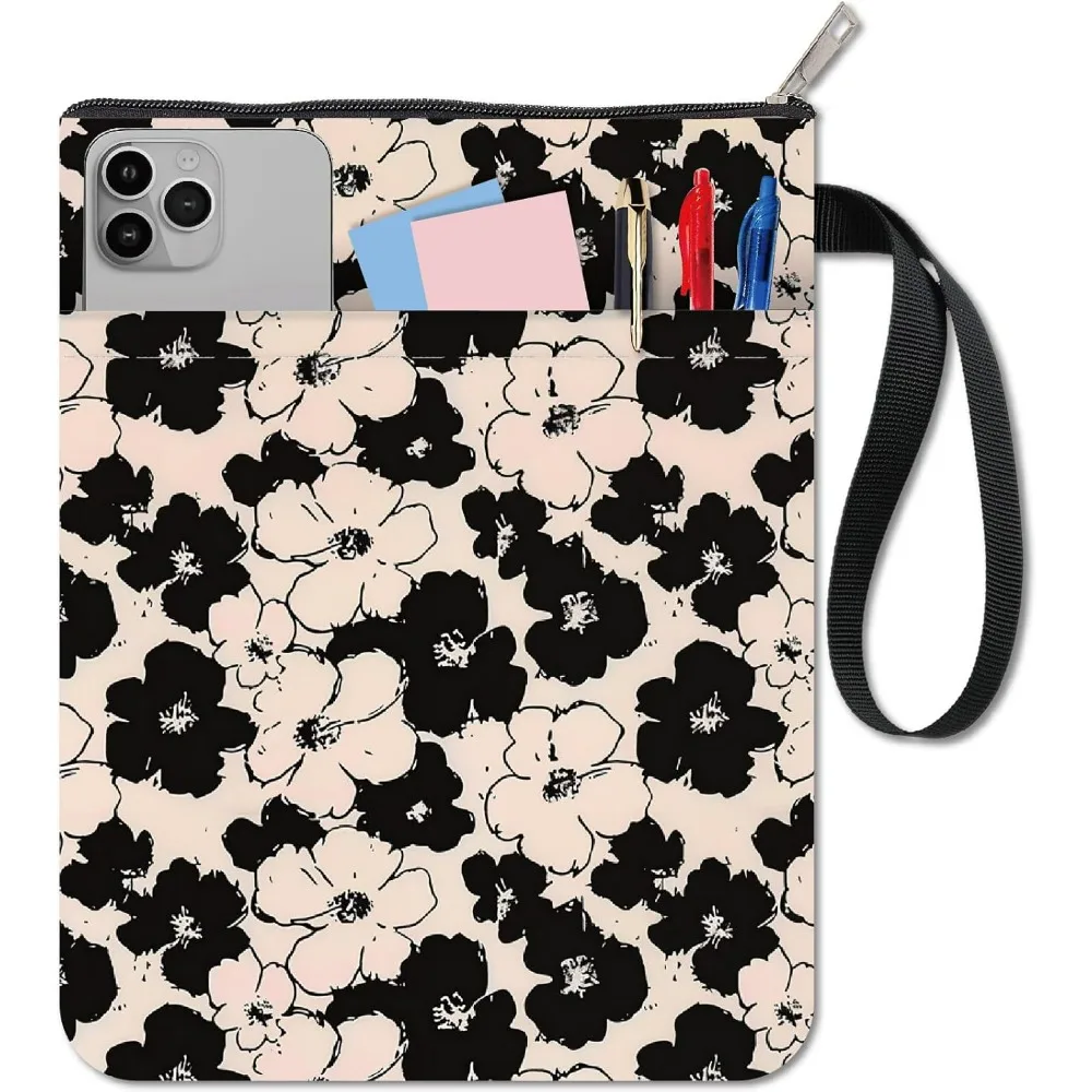 Blumen-Buchhüllen, Buchschutz, Buchhülle für Taschenbücher, waschbarer Buchhülle aus Stoff, mit Reißverschluss und extra