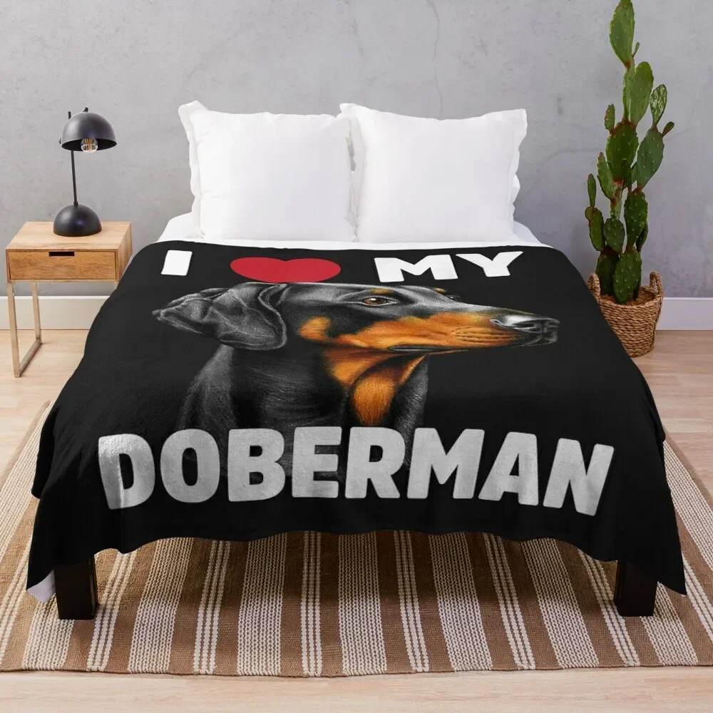 

I Love My Doberman T-shirt Throw Blanket Winter beds Sofa Blankets