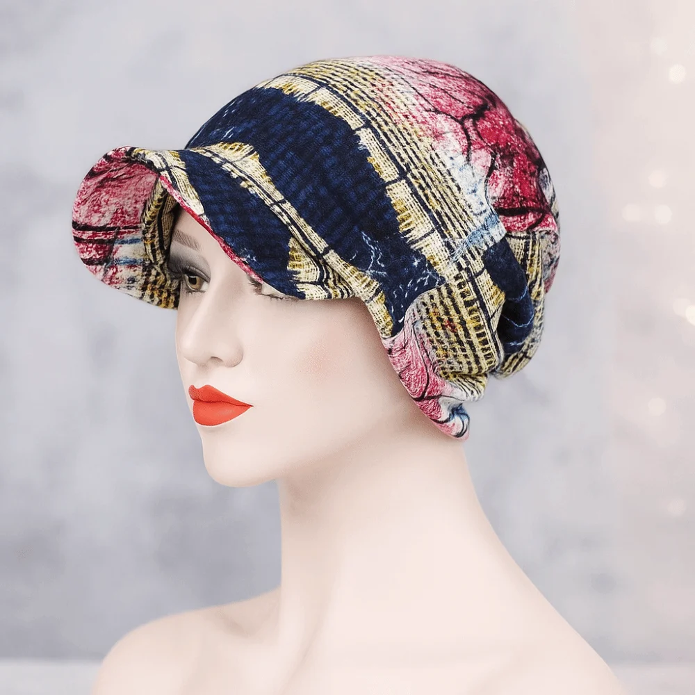 Slouch Design Print Design Chemo Caps Breathable Comfortable Visor Cap Wide Brim Short Brimmed Chemo Head Scarf Head Scarf