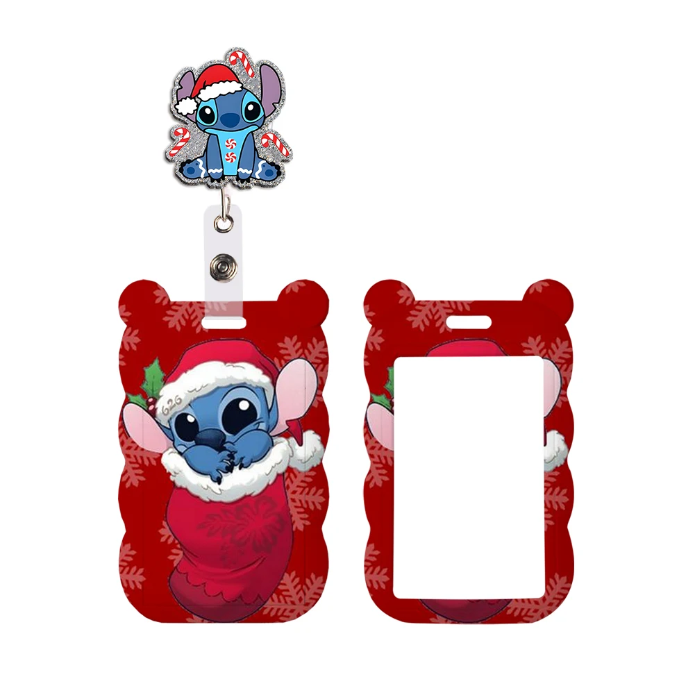 Christmas Disney Stitch Hot Selling Cute Card Badge Holder ID Card Bus Card Holder Reel Clip Lanyards Xmas Gifts Accessories