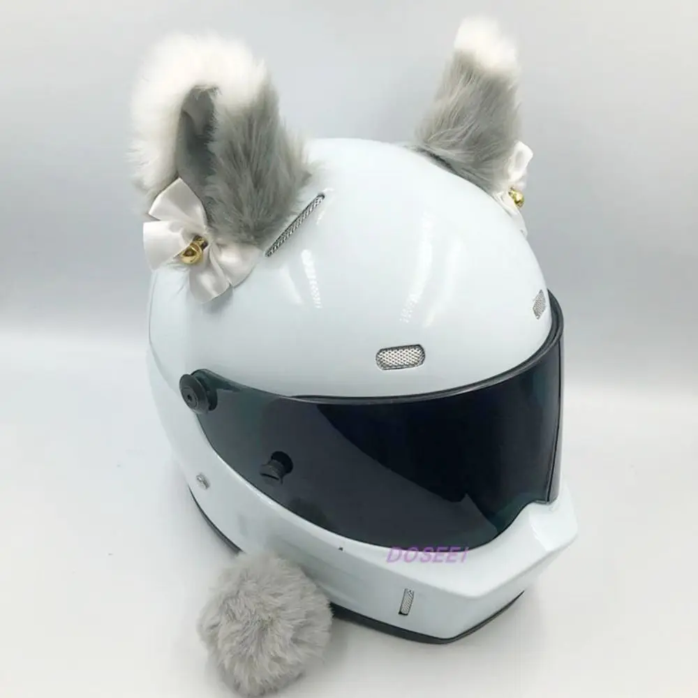 Cute Self-adhesive Motorcycle Helmet Decor Personality Cosplay Pompon Tail Bells Smooth Soft Plush Cat Ears