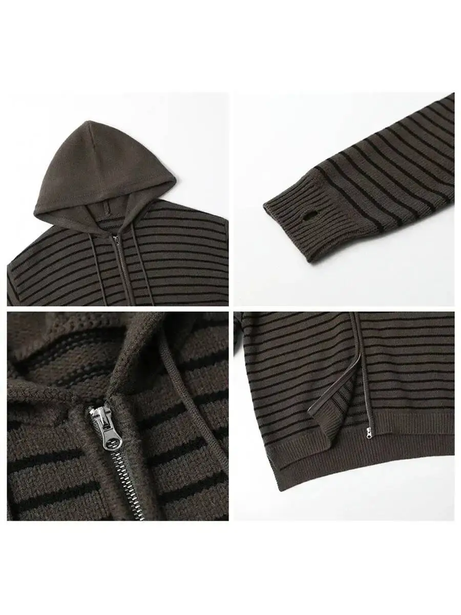 UMI MAO-cárdigan de manga larga para mujer, suéter holgado con capucha y cordón a rayas, jerséis de punto holgados para mujer, Top de otoño y primavera