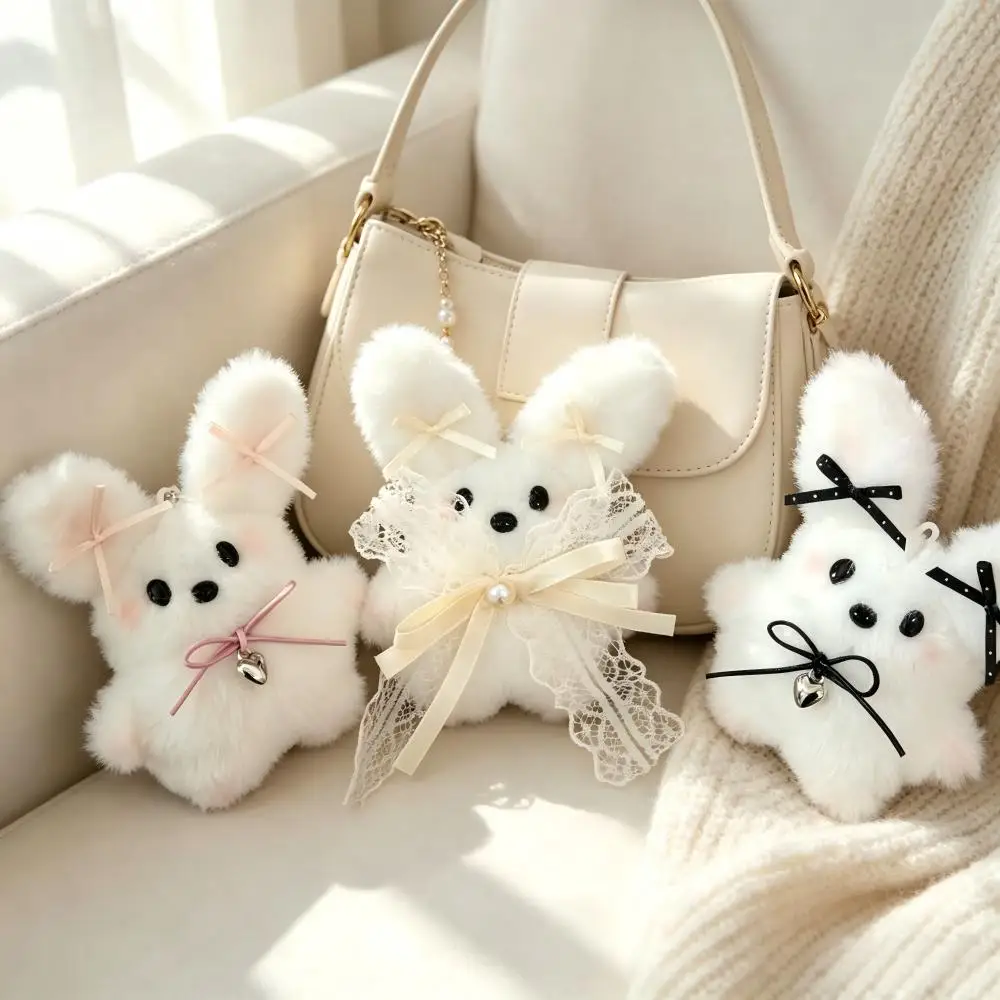 Cute Plush Bow Rabbit Pendant Cartoon Flying Rabbit Bag Plush Versatile Keychain Pendant Doll Healing Couple Gift