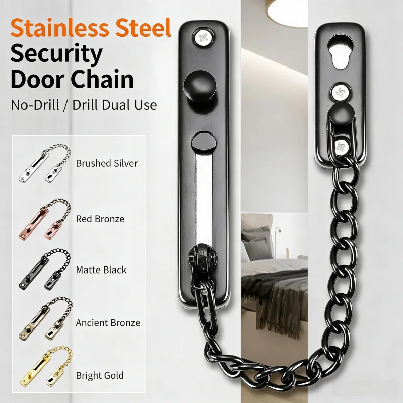 Security Chain Door - Anti-Burst Door Security Chain Latch, Stainless