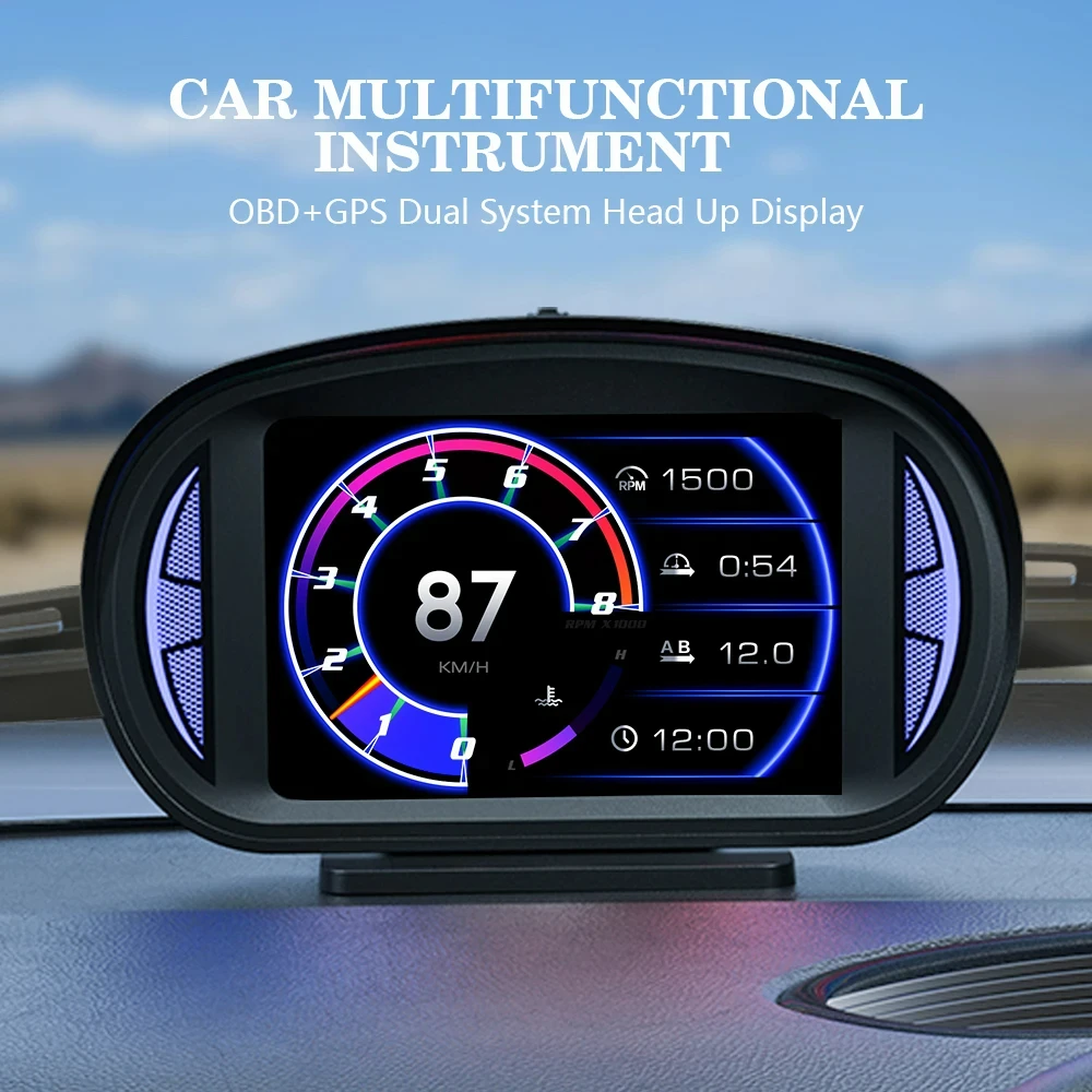 P2 OBD+GPS HUD Head Up Display Car Digital Speedometer Water Temperature Voltage Alarm Oil Temperature Turbine Pressure