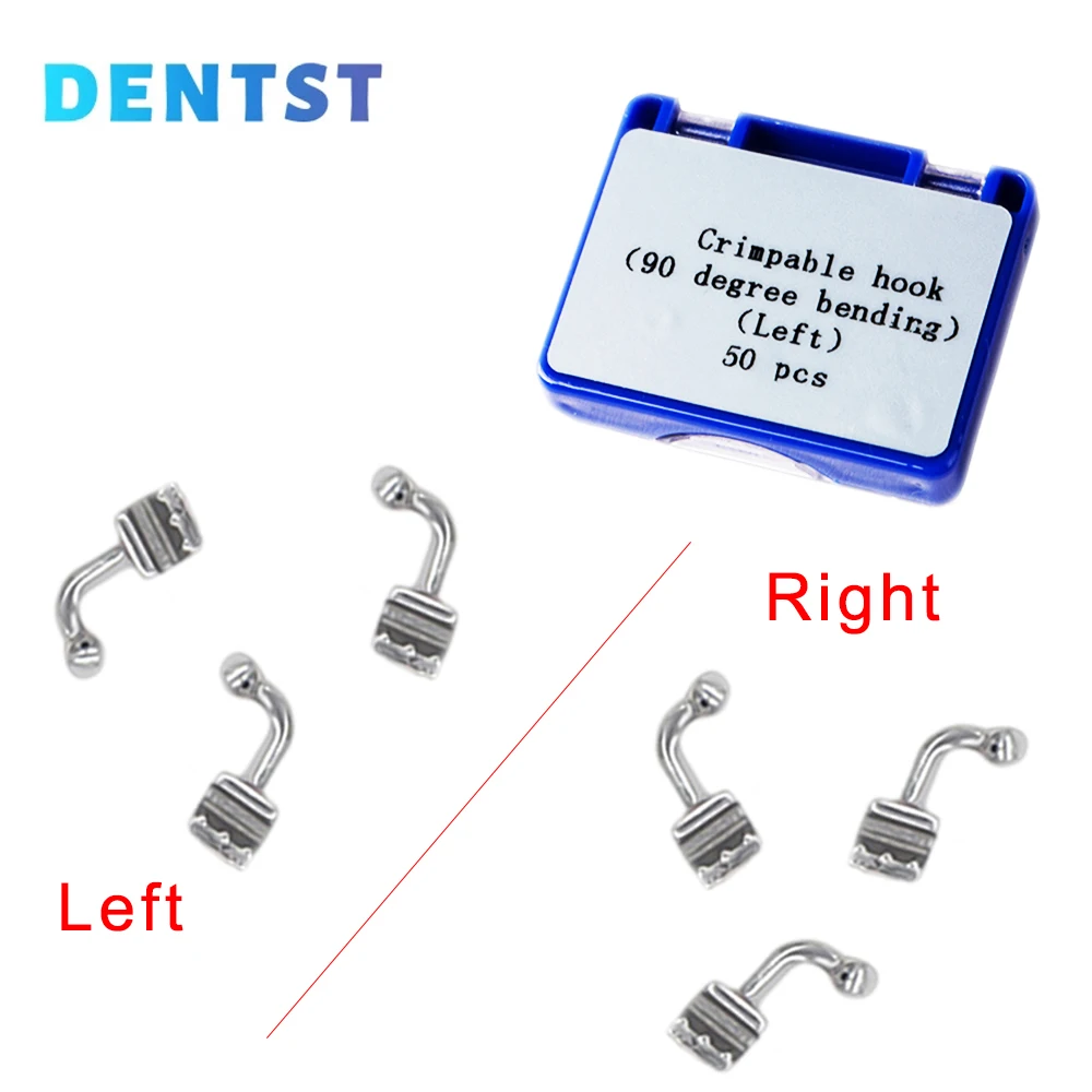 

Dental Orthodontic 50pcs/Box Crimpable Hook 90 Degree Bending on the Arch Wires Bondable Right/Left Lingual Button Accessories