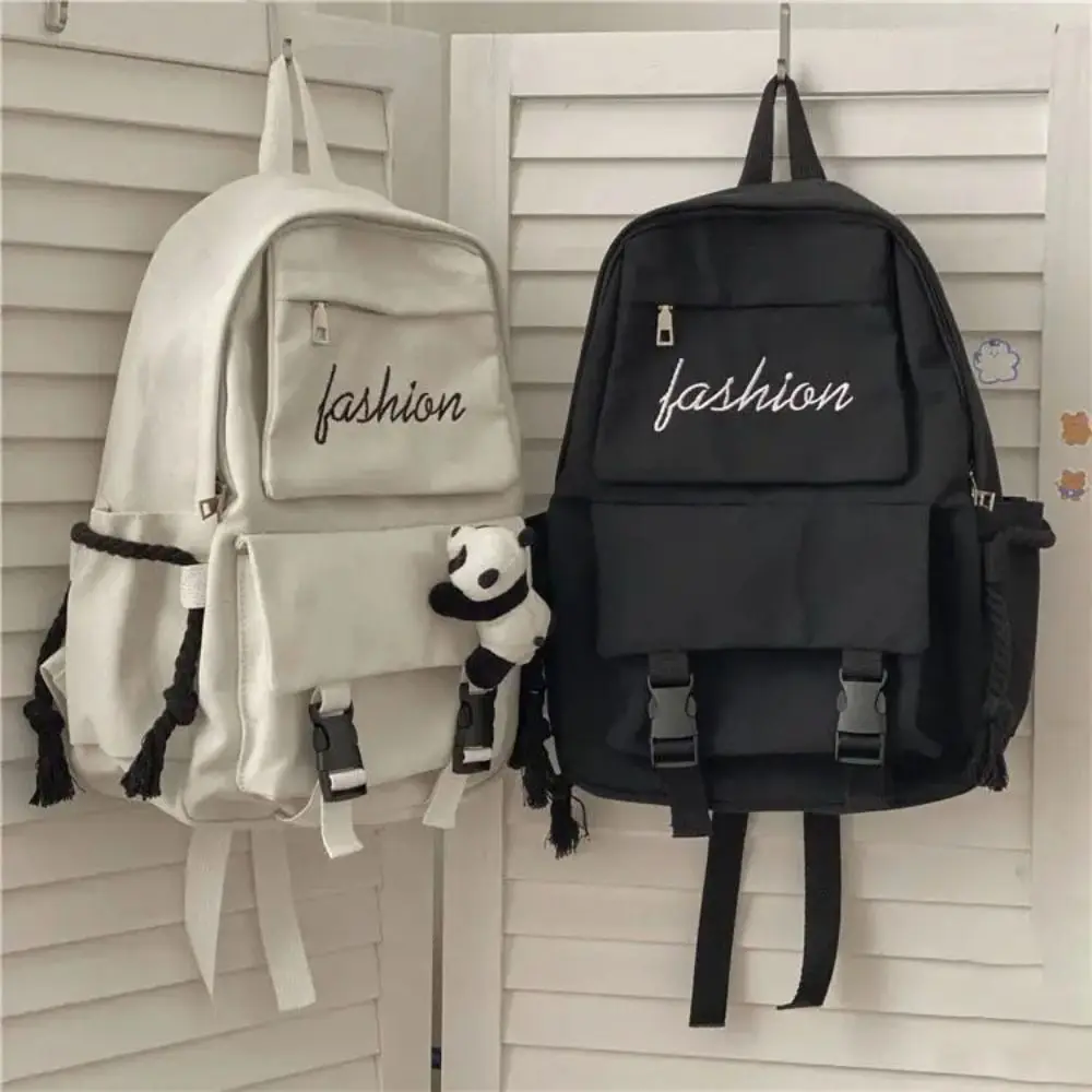 New Canvas Schoolbag Wear-resistant Solid Color Backpack Large Capacity Lightweight Shoulder Bag