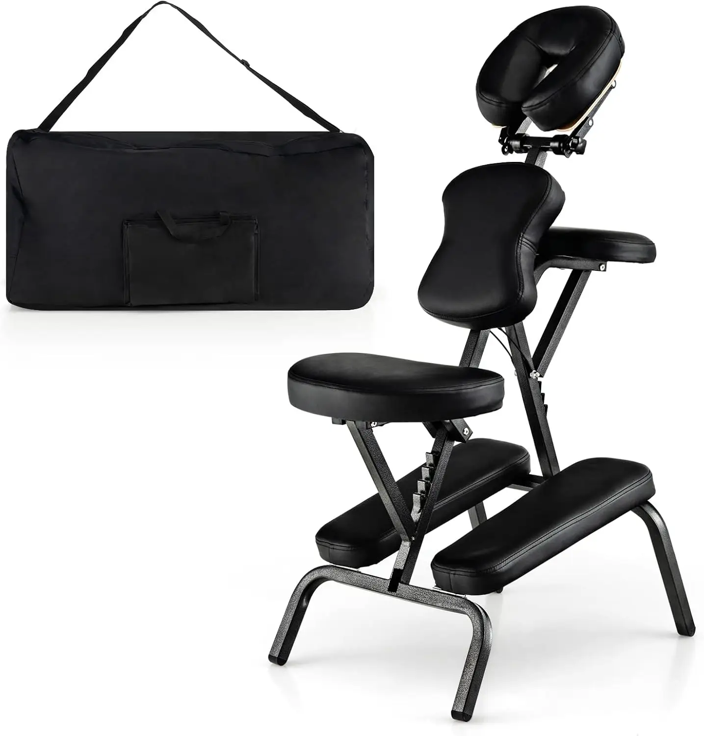Portable Lightweight Massage Chair Folding Tattoo Spa Chair with Carrying Bag Adjustable Headrest Armrest Chest Pad Aluminum Frame Oilproof PU Leather