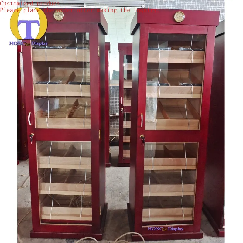 

Custom.Luxury Design Wooden Shelves LED Lighting Tempered Glass Electric Large Capacity Multi-Drawer Cigar Humidor Case