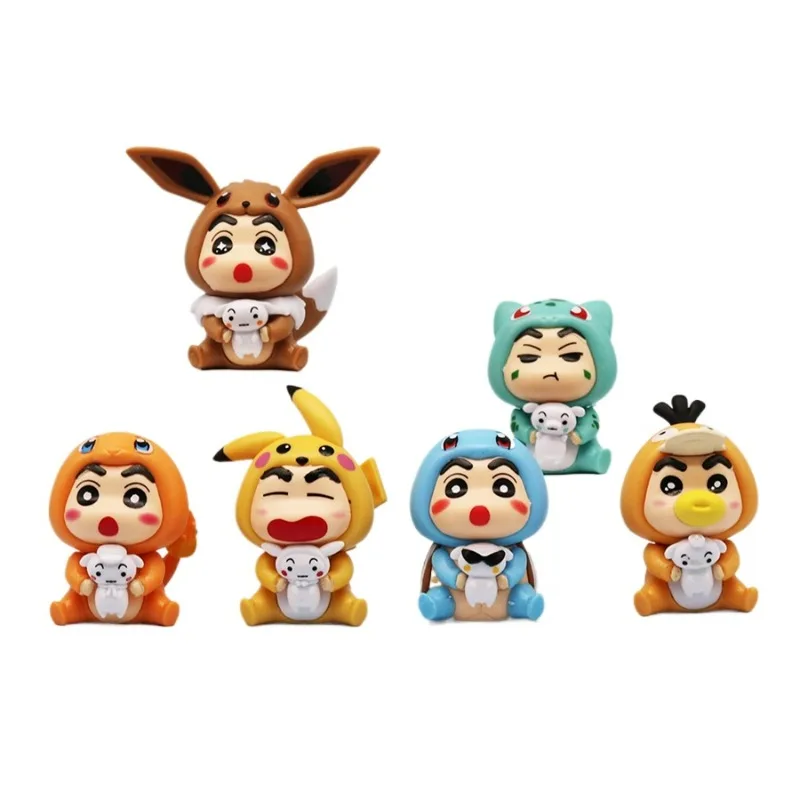 

Набор из 6 фигурок Q-версии аниме-персонажей Crayon Shin-chan в костюмах Покемонов (Пикачу), коллекционные игрушки из ПВХ для декора комнаты