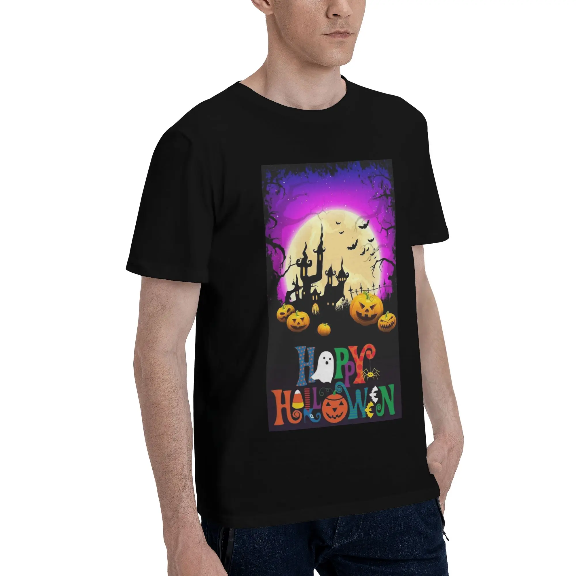 

Мужская футболка «Призрак тыква» на Хэллоуин, футболки больших размеров, мужские хлопковые футболки с круглым вырезом, короткие летние мужские футболки