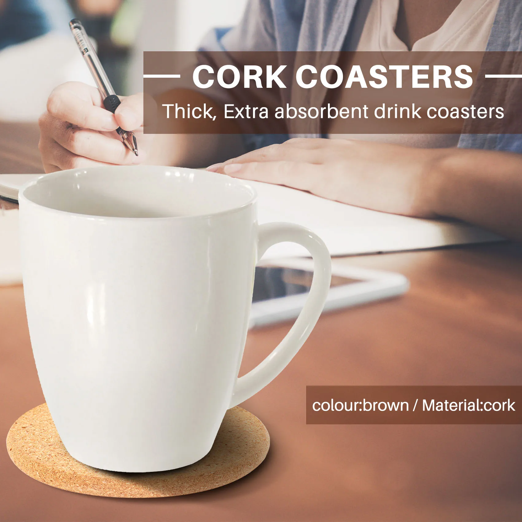 Natural Cork Coasters With Round 16Pc Set With Metal Holder Storage Caddy – 1/5Inch Thick, Absorbent, Eco-Friendly, Heat-Resista