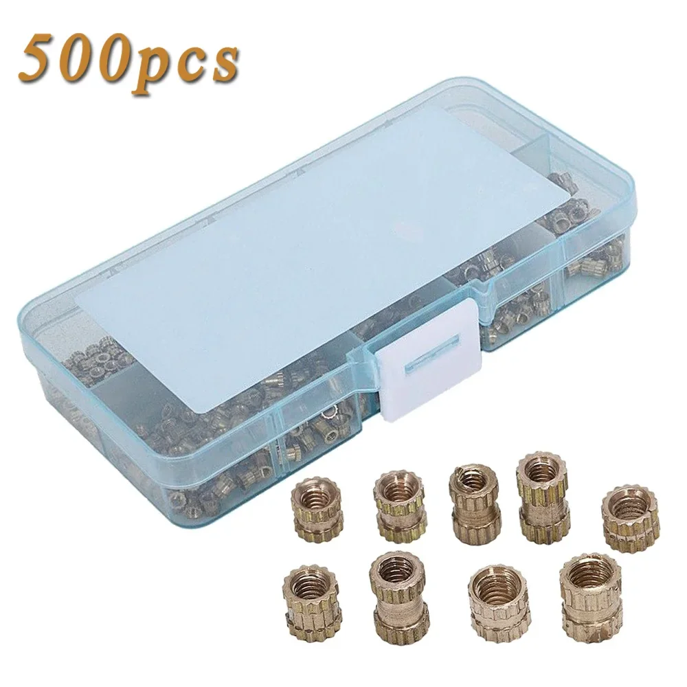 500pcs Knurled Insert Nuts Assortment Kit Wear Resistant Precision Thread Insertion Woodworking Surfaces Hardware Tools
