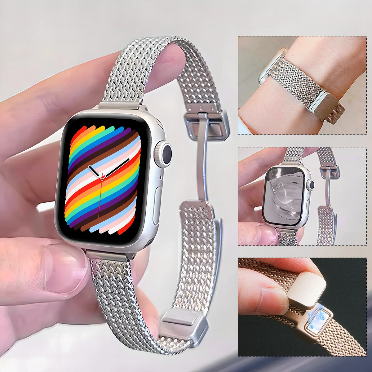 Starlight Steel Strap for Apple Watch Band Ultra 2 49mm 44mm 40mm 41mm 45mm Metal Bracelet Correa IWatch Series 9 8 7 SE 6 5 3