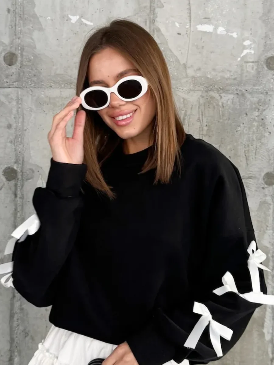 Loose Bow Decoration Pullover Sweatshirt Winter Clothes Women