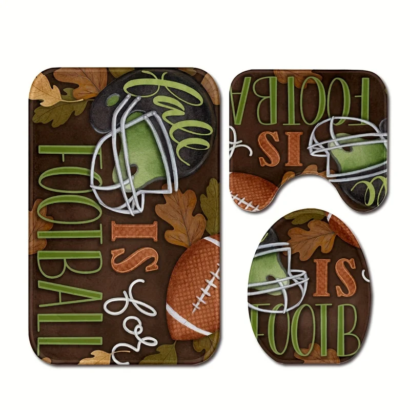 3Pcs/Set American Football Print Rugs And , Anti-slip , Soft Machine Washable Bath Mats For Bathroom F