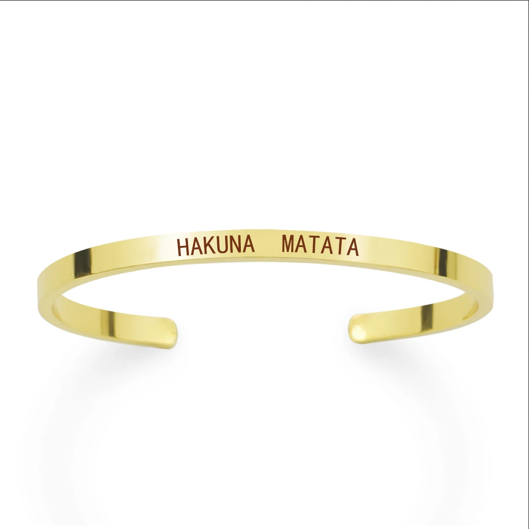 HAKUNA  MATATA Engraved Bangle Metal Proverb Letters Bracelet Fashion Bar Charm Cuff Bracelets Lover Women Best Gift