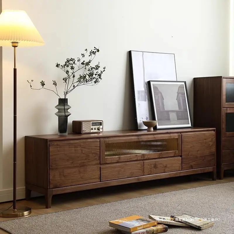 

North American black walnut solid wood TV cabinet Nordic simple locker living room creative personality audio-visual cabinet