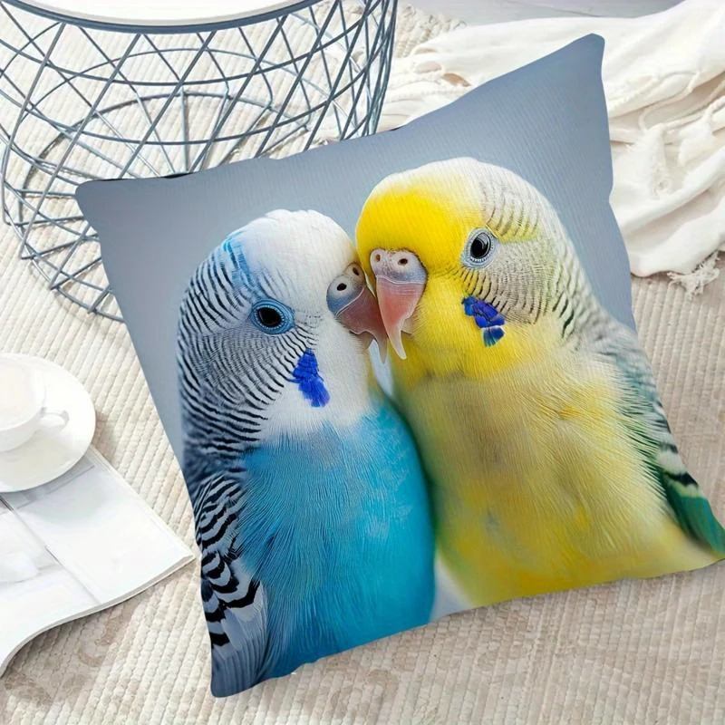 1pc Cute Budgie Parrot Pillow Cover, Polyester 2D Double-Sided Print, Soft Throw Pillow Case, Home Decor for Sofa Bedroom, Perfe