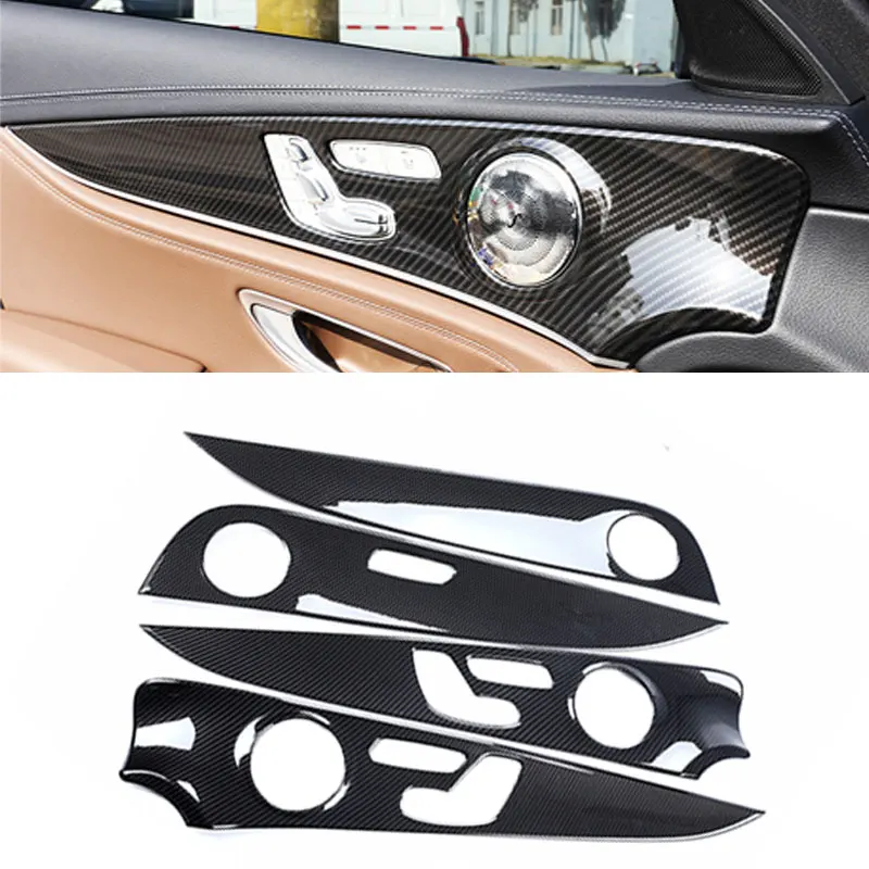 

For Mercedes Benz E Class W213 E200 E300 2016-2021 ABS Carbon Fiber Texture 4pcs Interior Door Panel Cover Protective Trims