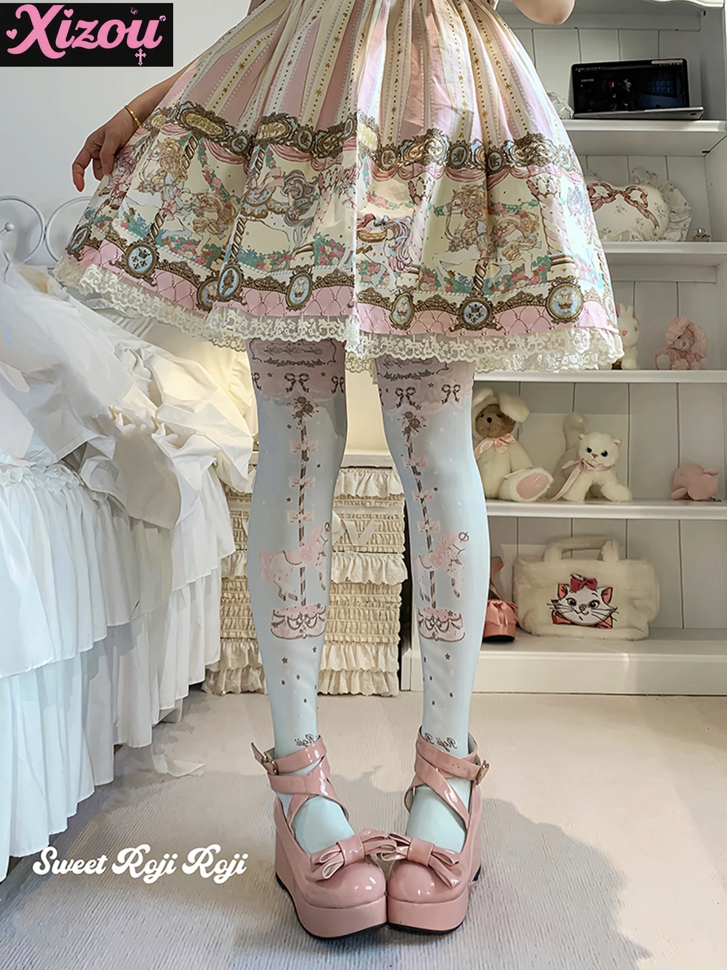 Japanese sweetheart girl Lolita socks women's outfit skin beauty velvet printed pantyhose four seasons wear with skirt women