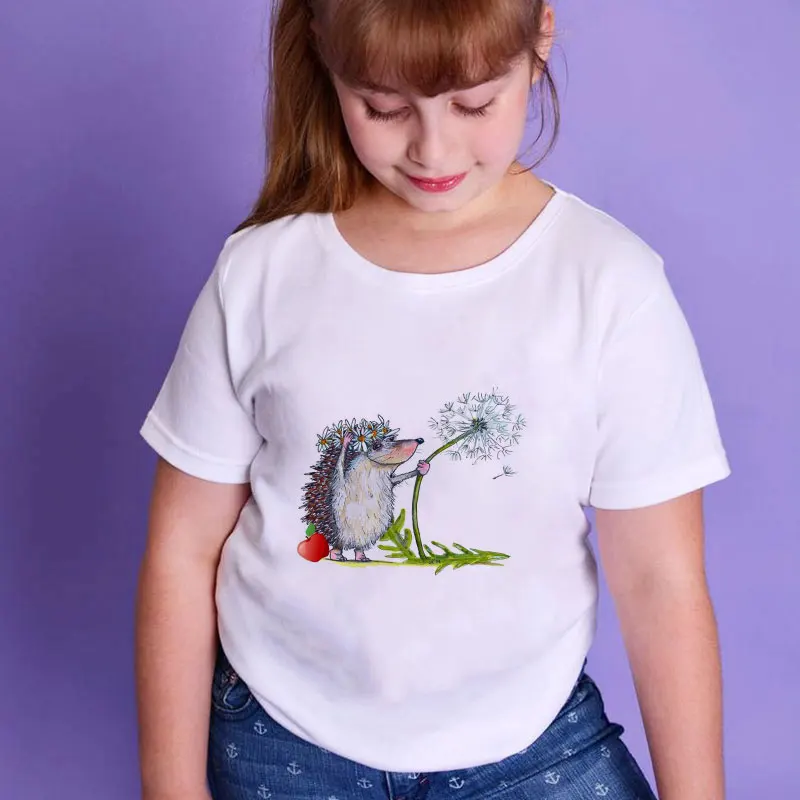 T Shirt For Girls Summer Kids Fashion Girl Hedgehog Dandelion Journey Novelty Pattern Boys T Shirts Harajuku Shirt