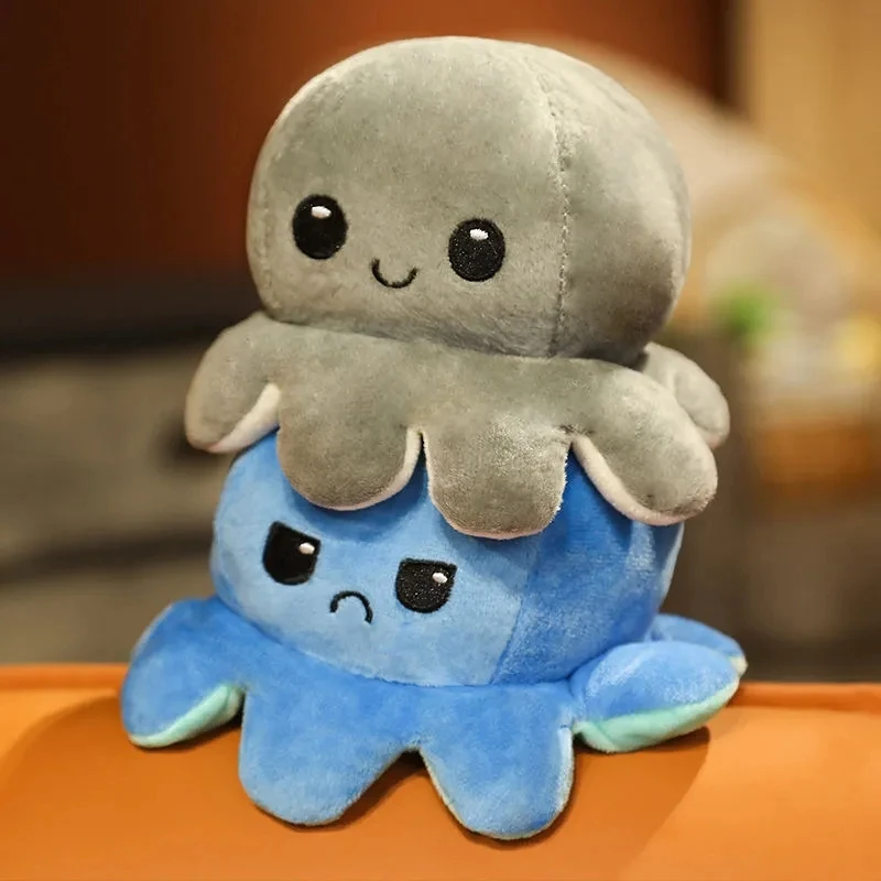 Peluche de Pulpo Reversible de 18/28/48cm, Adorable Juguete de Peluche de Doble Cara, Almohada de Pulpo Suave, Muñeco de Peluche, Decoración para el Hogar, Regalos de Cumpleaños