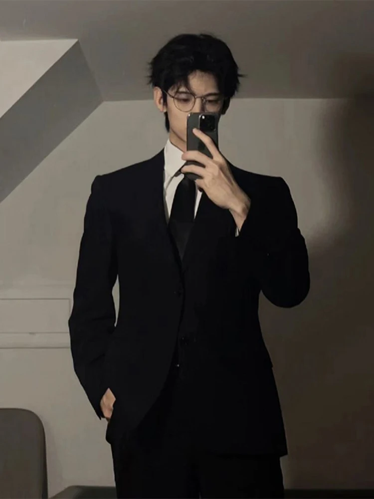 

Pure Bla Briti Sle Men's Oversize Suit Jaet Spring Autumn oulder Pad Decoration High Sensation Casual Busin Wear