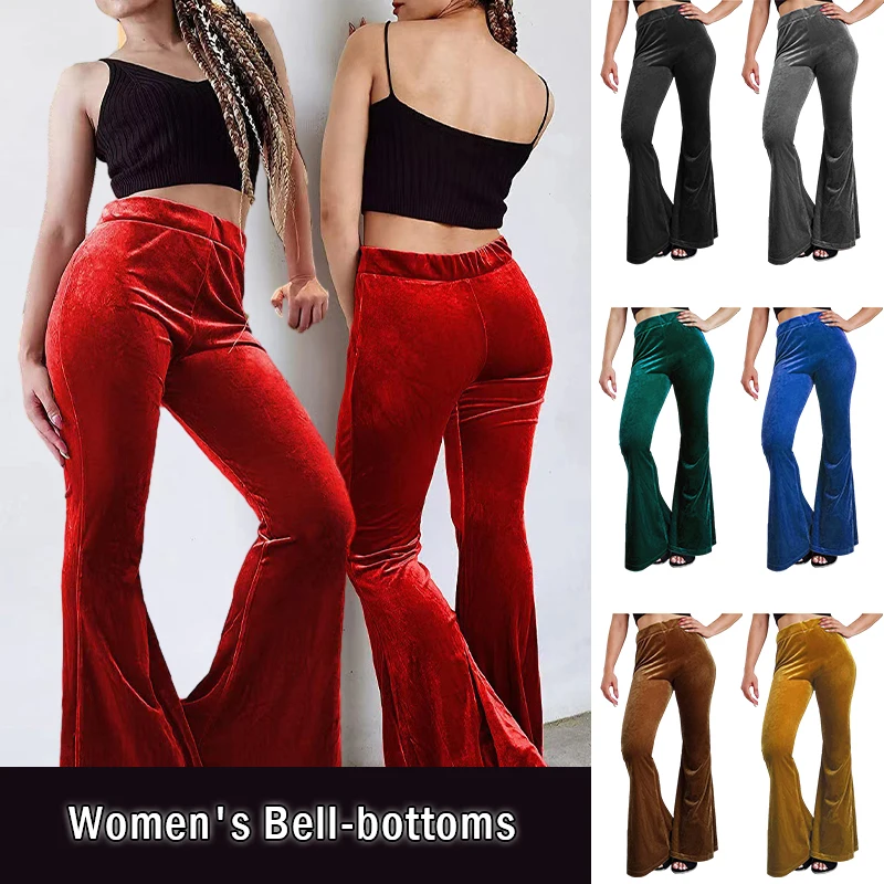 Pantalones acampanados de terciopelo para mujer, pantalones elásticos de cintura alta para primavera y otoño, pantalones de baile, pantalones acampanados informales a la moda, ropa de calle