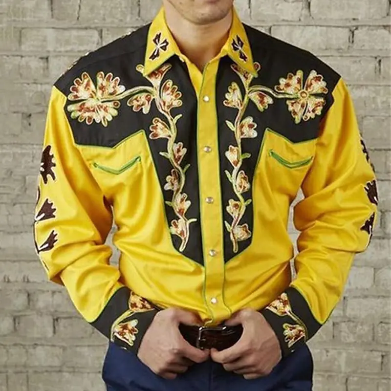 Floral Leopard Print Retro Style men's Shirt Western Shirt Outdoor Street Casual Daily Autumn And Winter Lapel long-sleeved Shir