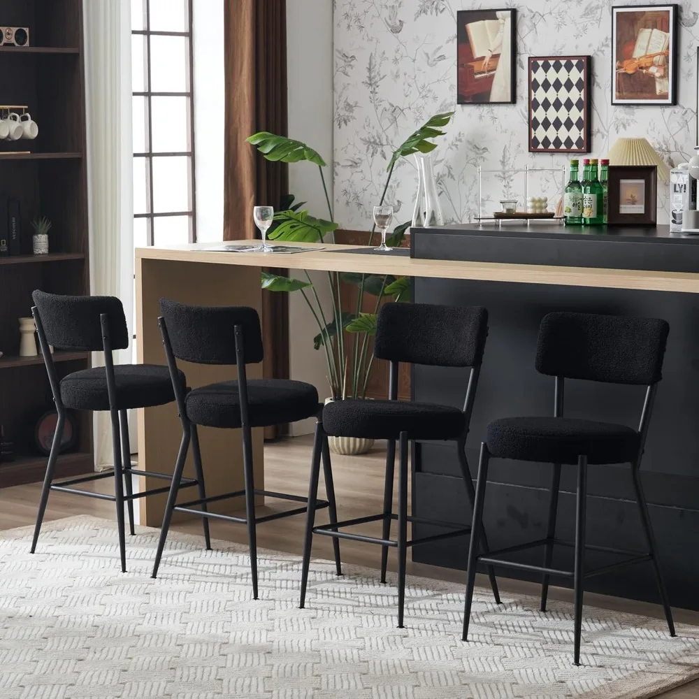 

Teddy Bar Stools Set of 4, 24 Inches Counter Height Barstools with Black Metal Legs, Counter Stools Chairs for Kitchen Island