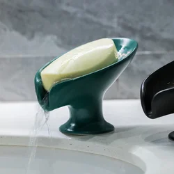 1Pc Soap Box Ceramic Leaf Shape Drain Soap Dish Shower Soap Holder Plate Sponge Storage Container For Kitchen Bathroom Supplies