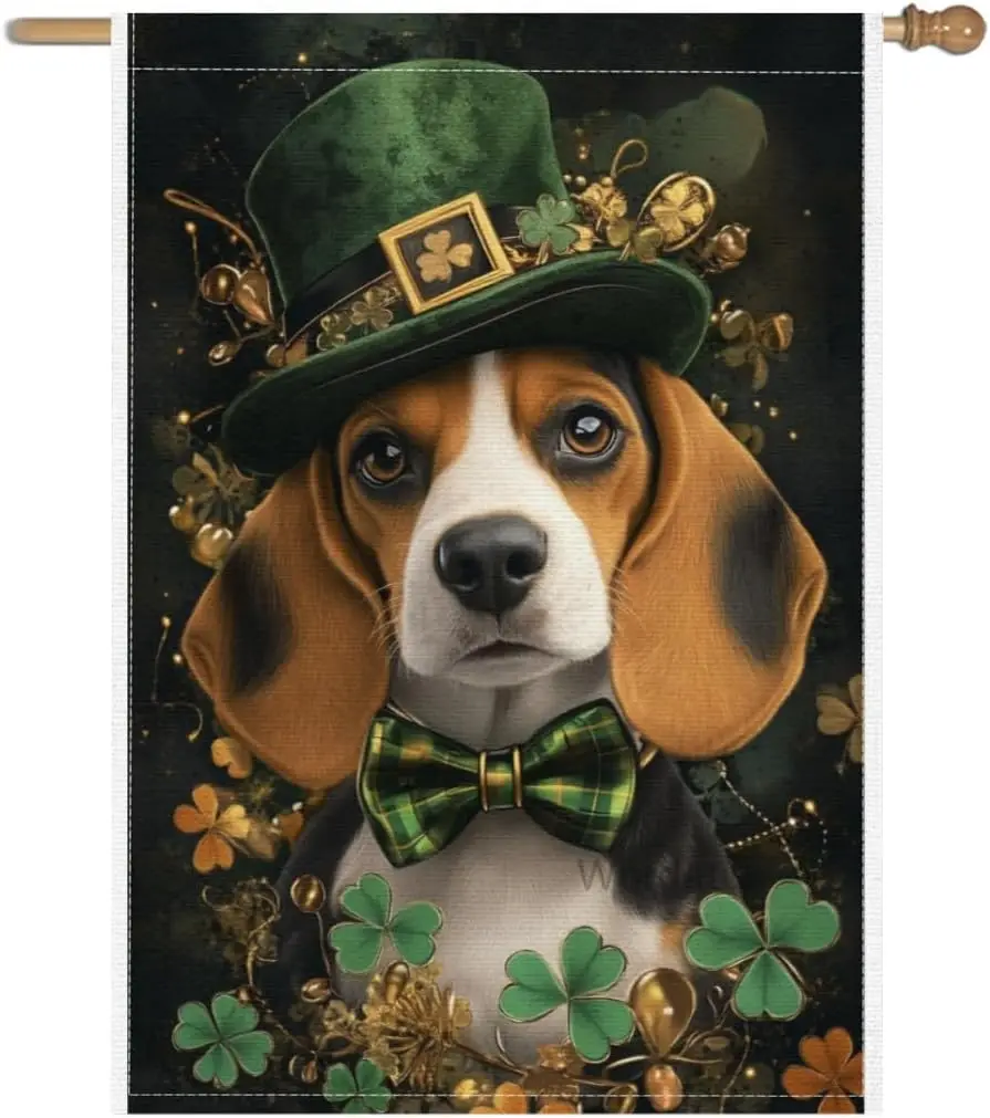 Happy St. Patrick's Day Beagle Garden Flag 28x40 Double Sided Burlap Small Spring Yard Shamrock Clover Sign for Home Out LLX PPM