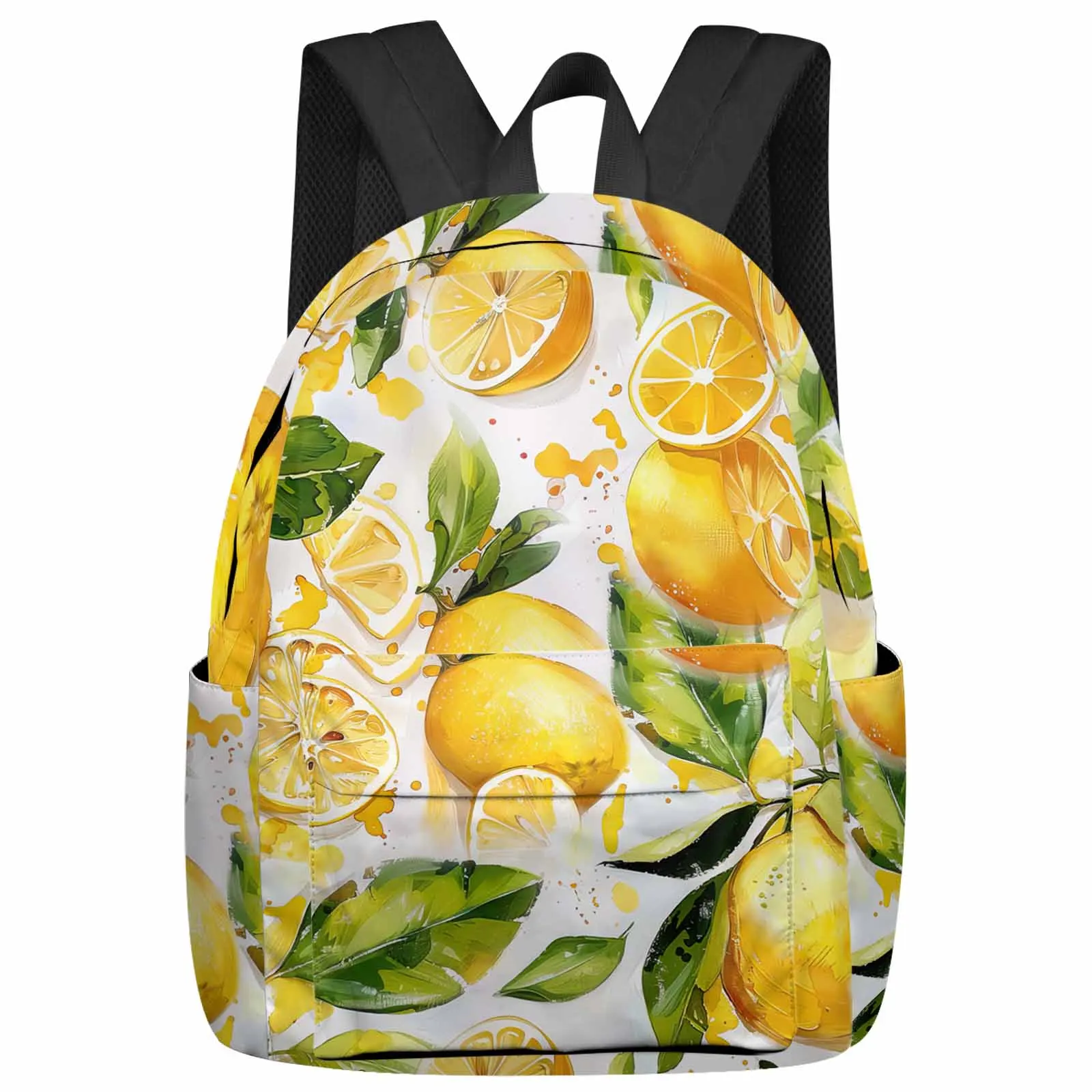 

Lemon Leaf Watercolor Hand Drawn Large Capacity Multi Pocket Travel Backpacks Schoolbag For Teenager Women Laptop Rucksack