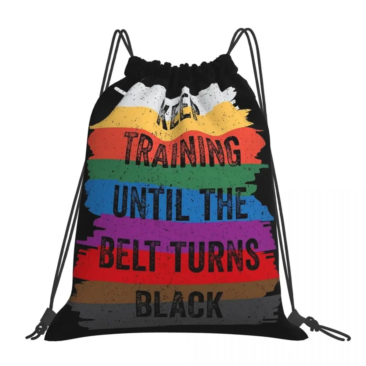 

Karate Design Keep Training Until The Belt Turns Black Backpacks Drawstring Bags Drawstring Bundle Pocket Sundries Bag BookBag